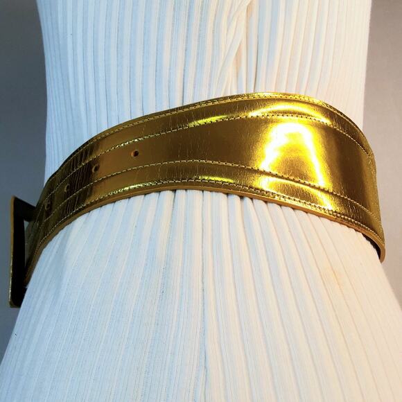 Oscar De La Renta Belt Genuine Patent Leather Golden Wide Width XSmall Waist main image 13